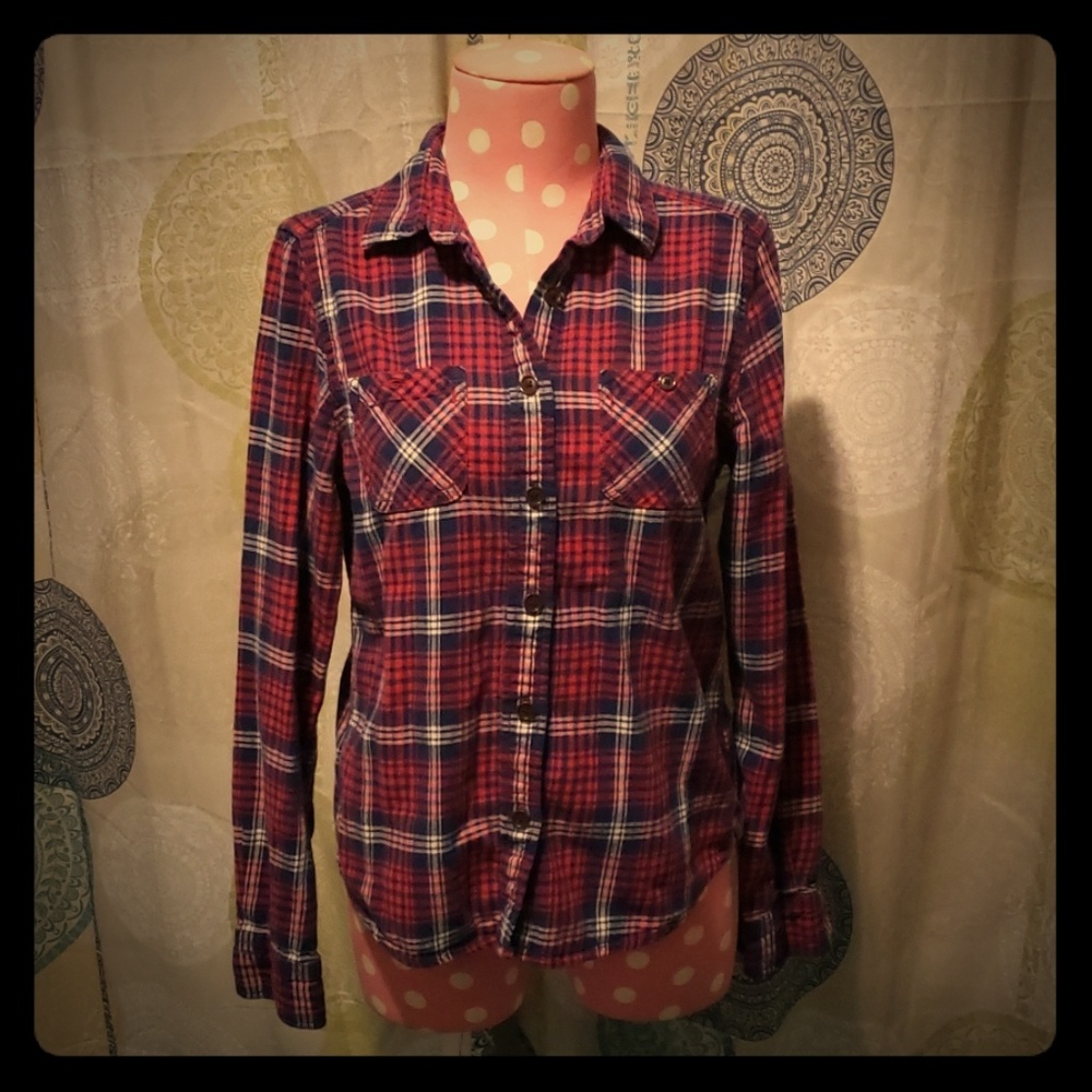 Red white blue button up flannel